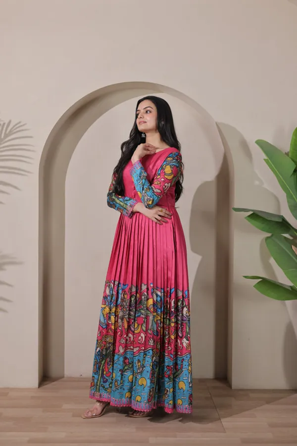 Pink_Tussar_Silk_Print_Embroidery_Ethnic_Dresses_Gown_For_Women