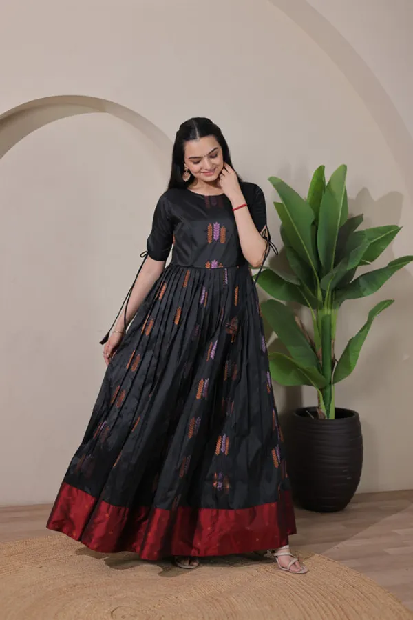 Black_Soft_Silk_Woven_Ethnic_Dresses_Gown_For_Women