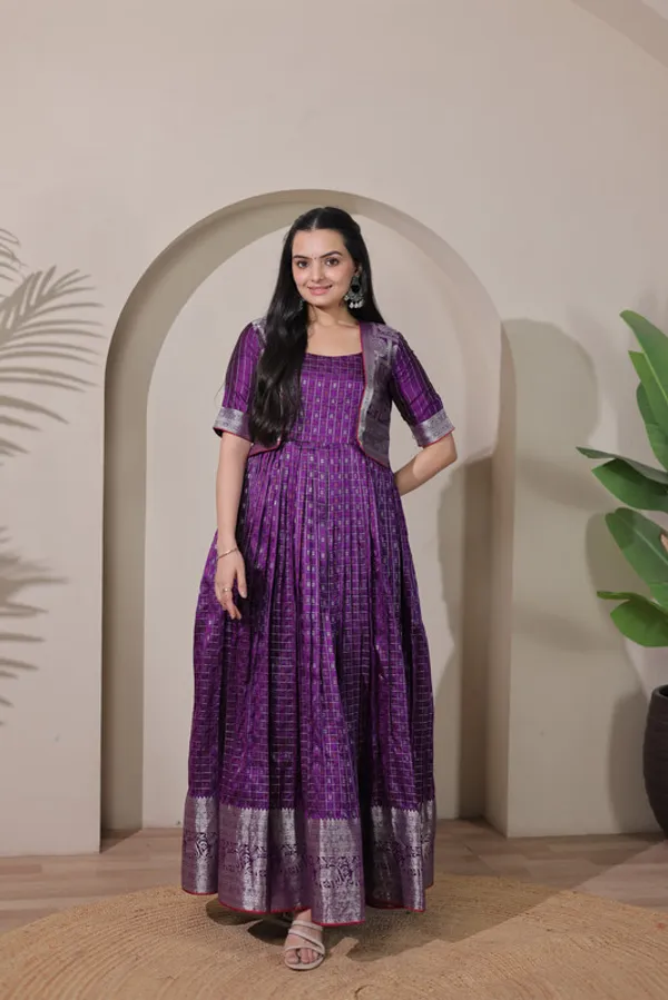 Wine_Soft_Silk_Zari_Weaving_Ethnic_Dresses_Gown_For_Women