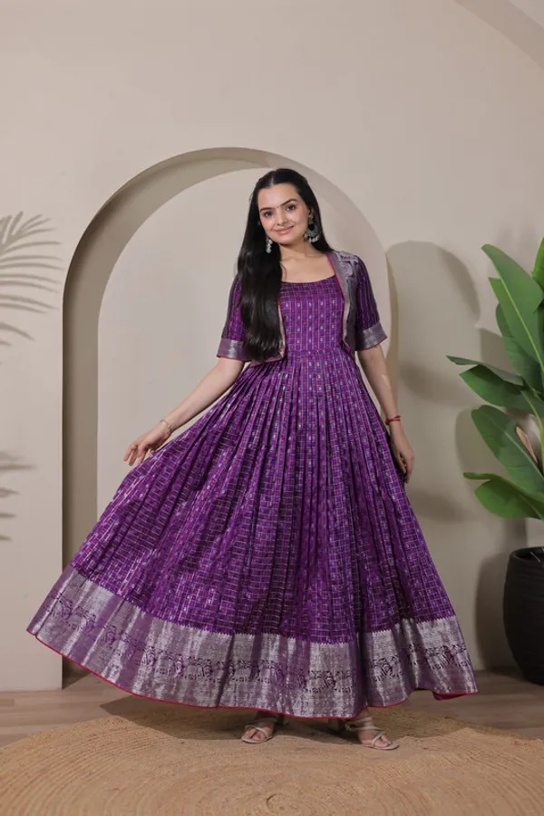 Wine_Soft_Silk_Zari_Weaving_Ethnic_Dresses_Gown_For_Women