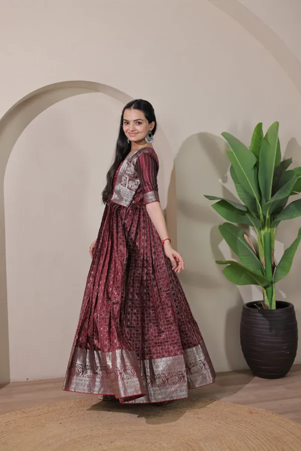 Maroon_Soft_Silk_Zari_Weaving_Ethnic_Dresses_Gown_For_Women
