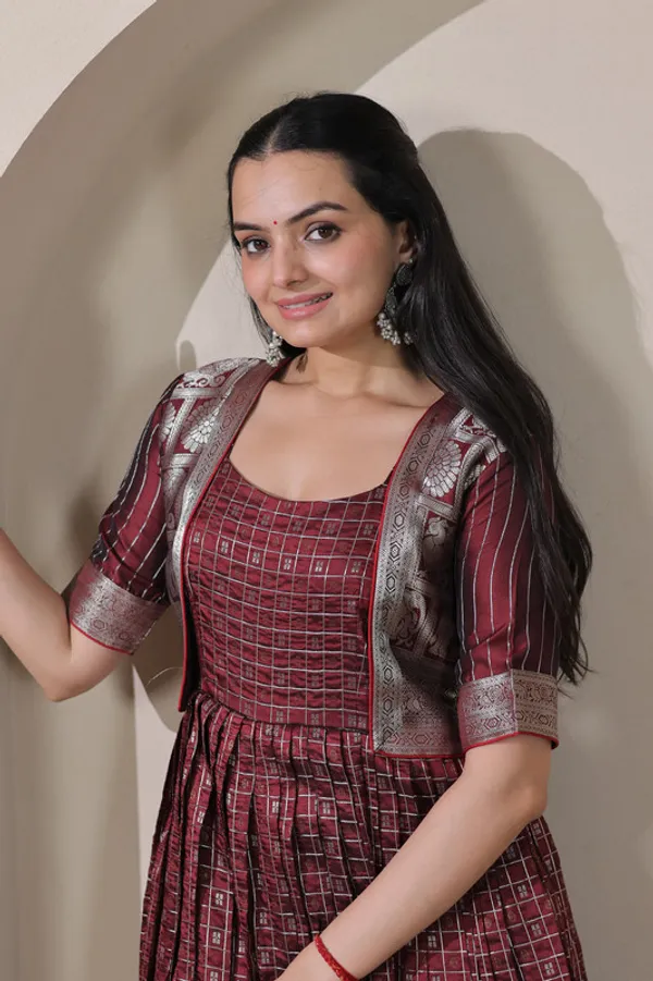 Maroon_Soft_Silk_Zari_Weaving_Ethnic_Dresses_Gown_For_Women
