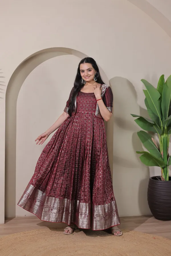 Maroon_Soft_Silk_Zari_Weaving_Ethnic_Dresses_Gown_For_Women