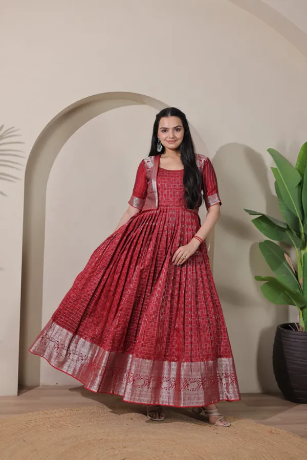 Red_Soft_Silk_Zari_Weaving_Ethnic_Dresses_Gown_For_Women