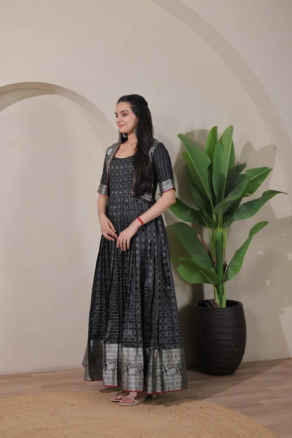 Black_Soft_Silk_Zari_Weaving_Ethnic_Dresses_Gown_For_Women