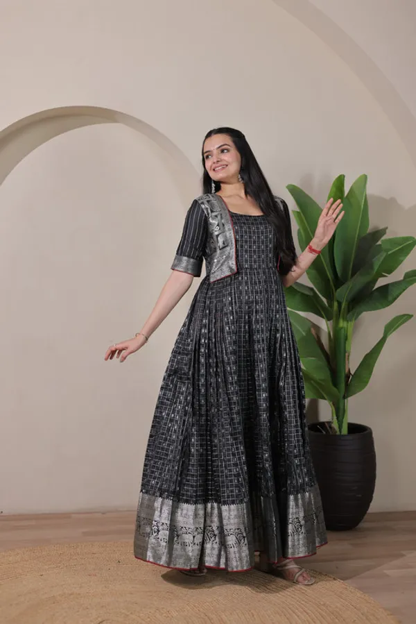 Black_Soft_Silk_Zari_Weaving_Ethnic_Dresses_Gown_For_Women