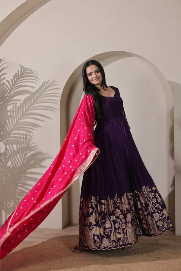 Wine_Silk_Embroidery_Ethnic_Dresses_Gown_For_Women