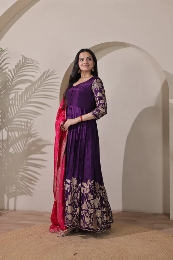 Wine_Silk_Embroidery_Ethnic_Dresses_Gown_For_Women