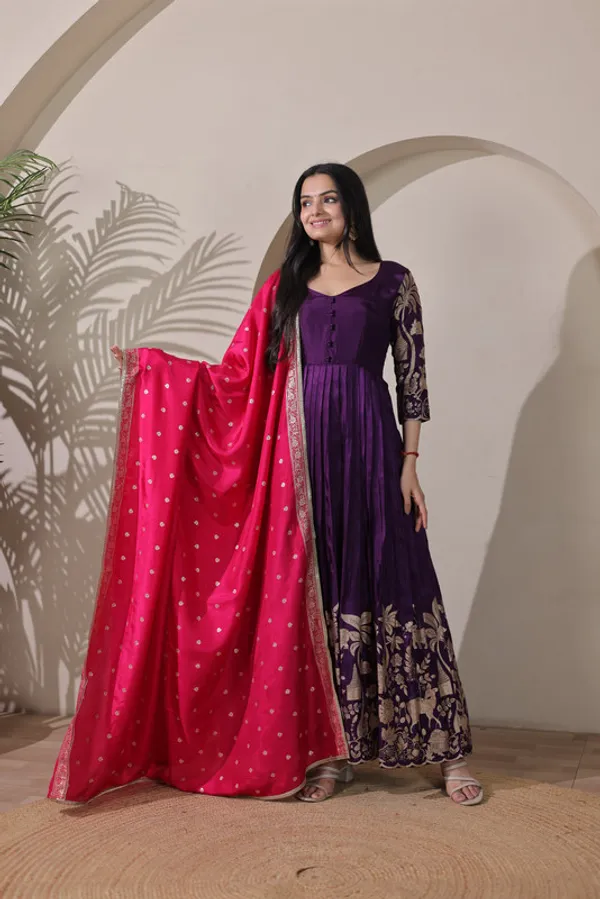 Wine_Silk_Embroidery_Ethnic_Dresses_Gown_For_Women