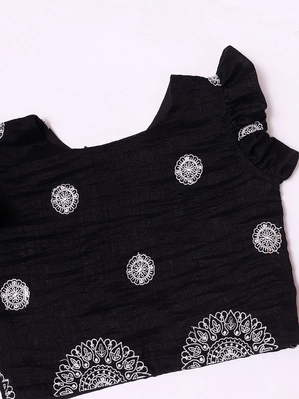 Black_Silk_Blend_Mandala_Art_Lehenga_Choli_For_Girls