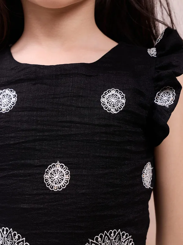 Black_Silk_Blend_Mandala_Art_Lehenga_Choli_For_Girls