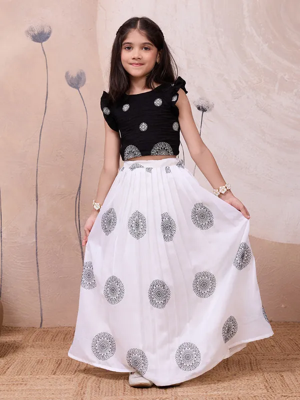 Black_Silk_Blend_Mandala_Art_Lehenga_Choli_For_Girls