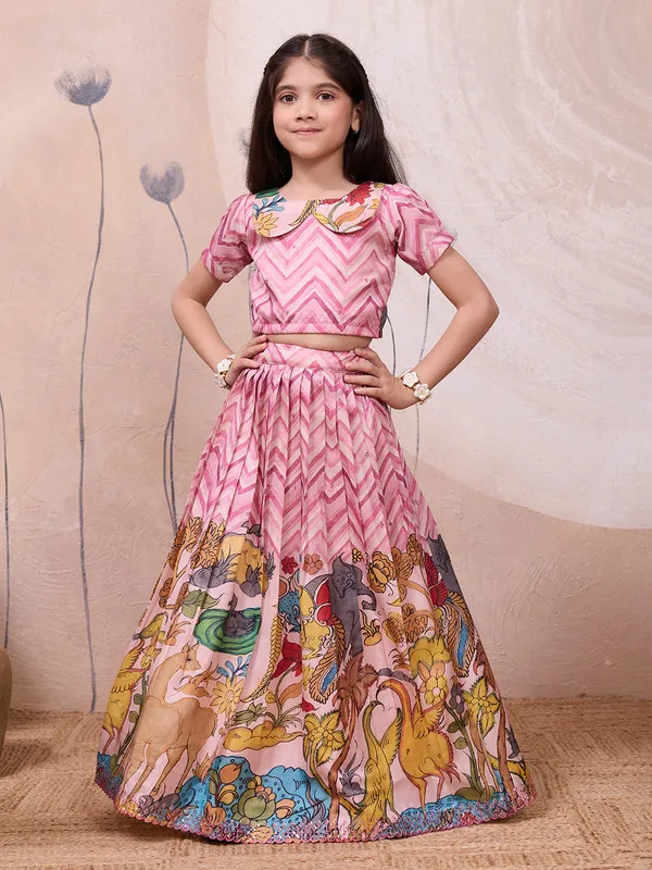 Pink_Tussar_Silk_Embroidery_Lehenga_Choli_For_Girls