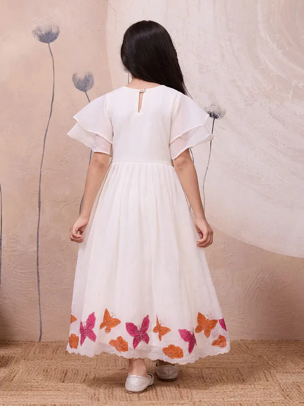 White_Crush_Organza_Hand_Painted_Ethnic_Dresses_Gown_For_Girls