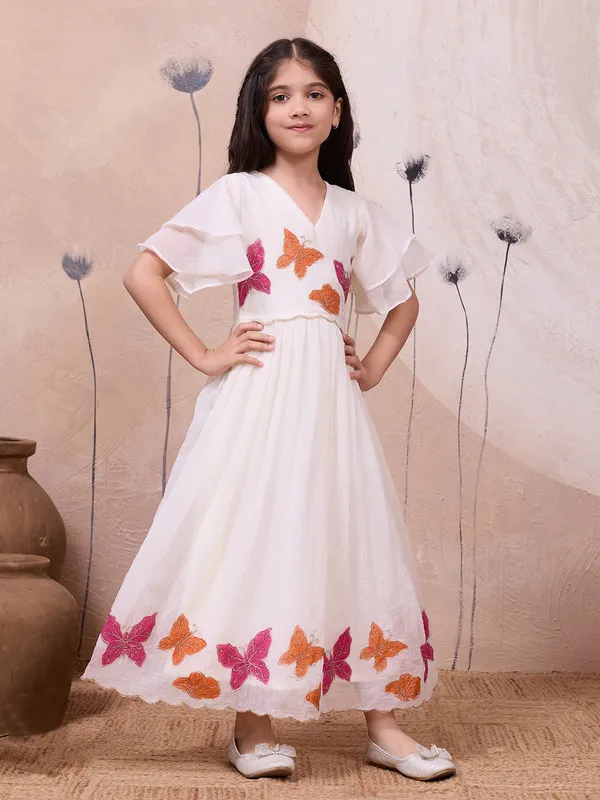 White_Crush_Organza_Hand_Painted_Ethnic_Dresses_Gown_For_Girls
