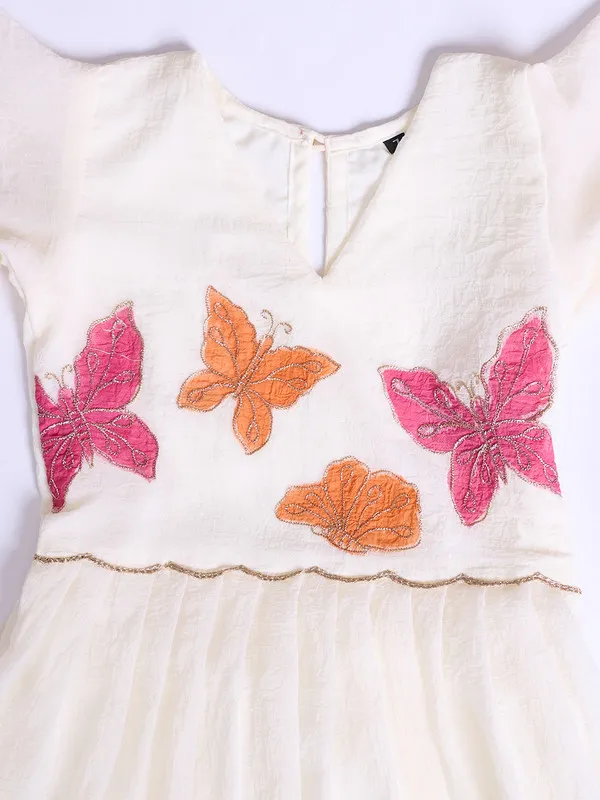 White_Crush_Organza_Hand_Painted_Ethnic_Dresses_Gown_For_Girls