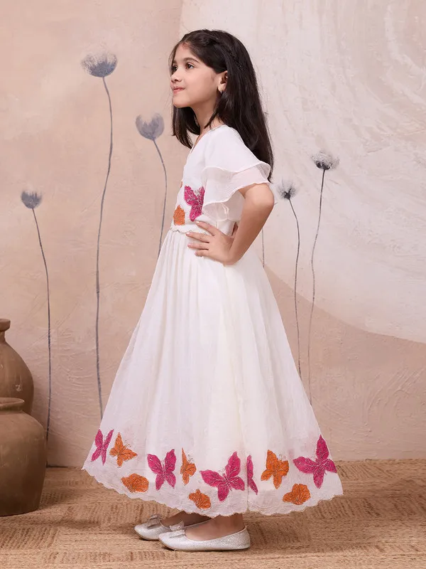 White_Crush_Organza_Hand_Painted_Ethnic_Dresses_Gown_For_Girls