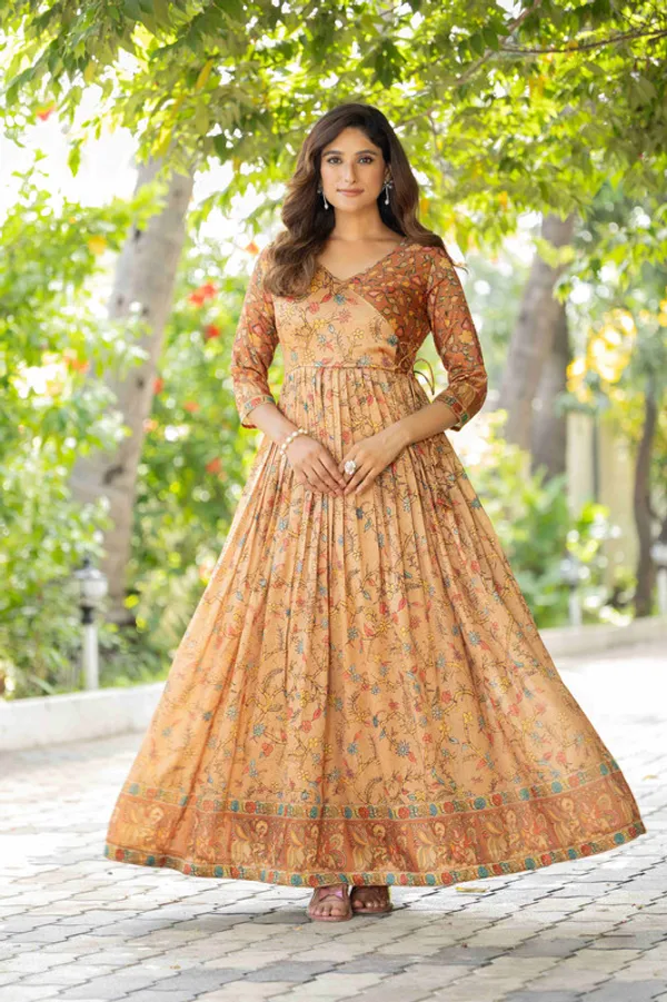 Cream_Silk_Blend_Printed_Ethnic_Dresses_Gown_For_Women