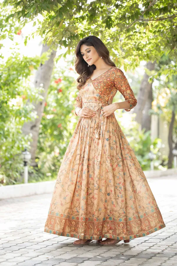 Cream_Silk_Blend_Printed_Ethnic_Dresses_Gown_For_Women