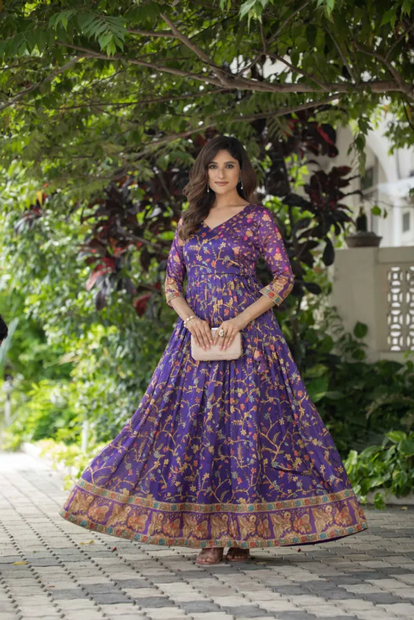 Violet_Silk_Blend_Printed_Ethnic_Dresses_Gown_For_Women