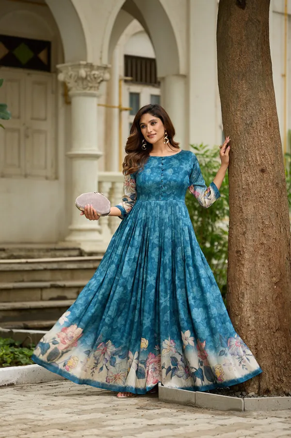 Teal_Blue_Silk_Blend_Printed_Ethnic_Dresses_Gown_For_Women