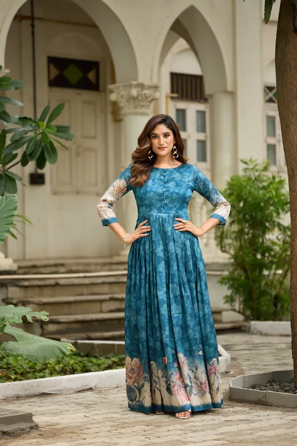 Teal_Blue_Silk_Blend_Printed_Ethnic_Dresses_Gown_For_Women