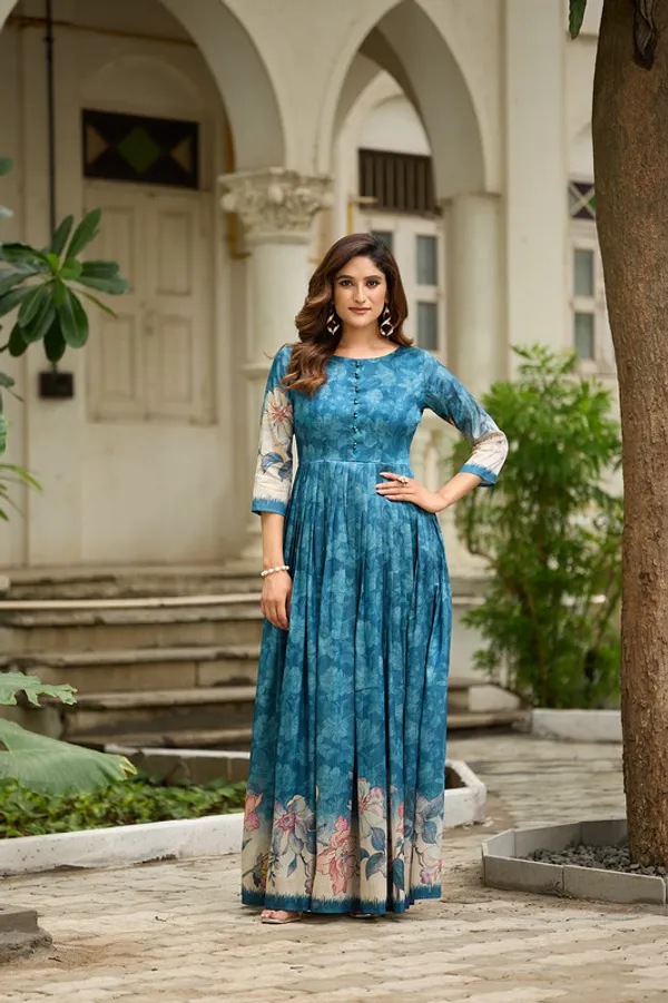 Teal_Blue_Silk_Blend_Printed_Ethnic_Dresses_Gown_For_Women