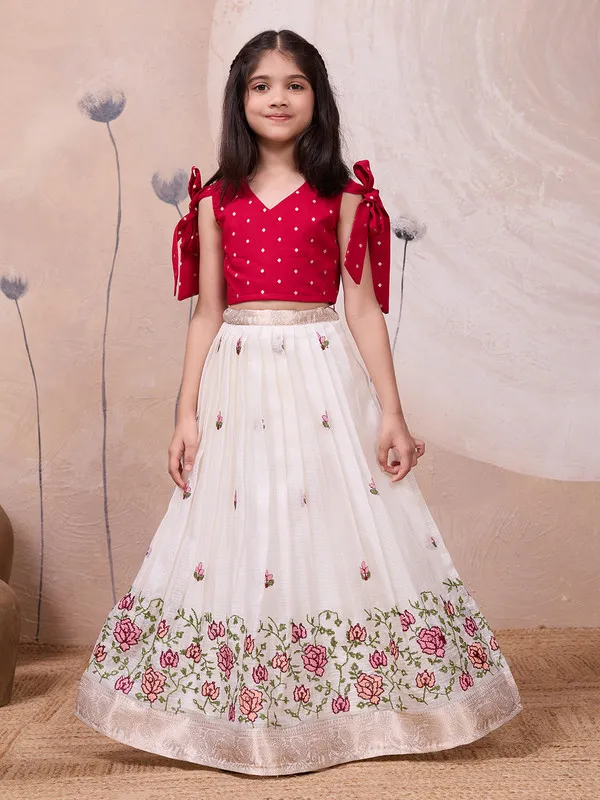 Red_Kota_Checks_Embroidery_Lehenga_Choli_For_Girls