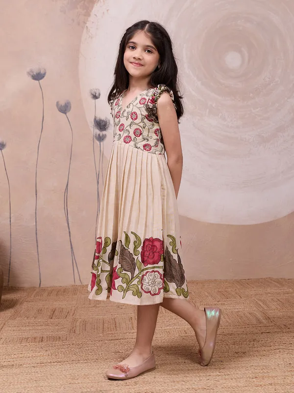 Beige_Cotton_Blend_Printed_Ethnic_Dresses_Gown_For_Girls