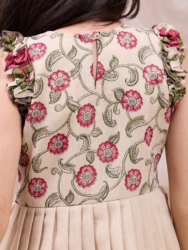 Beige_Cotton_Blend_Printed_Ethnic_Dresses_Gown_For_Girls