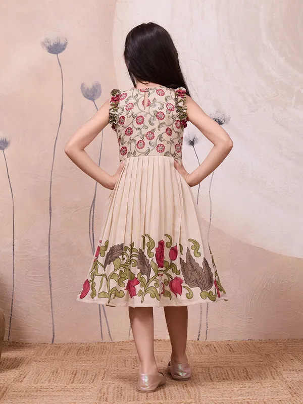 Beige_Cotton_Blend_Printed_Ethnic_Dresses_Gown_For_Girls