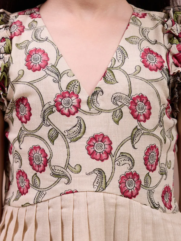 Beige_Cotton_Blend_Printed_Ethnic_Dresses_Gown_For_Girls