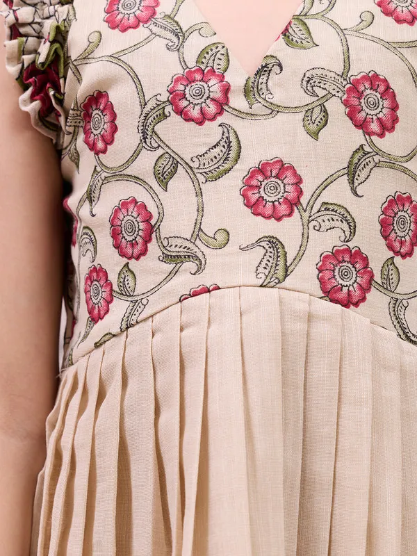 Beige_Cotton_Blend_Printed_Ethnic_Dresses_Gown_For_Girls