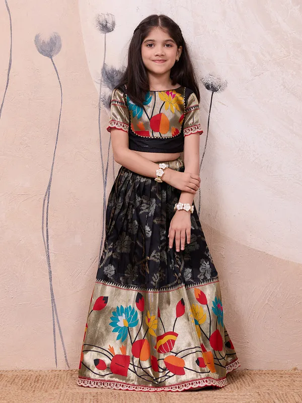 Black_Silk_Blend_Woven_Lehenga_Choli_For_Girls