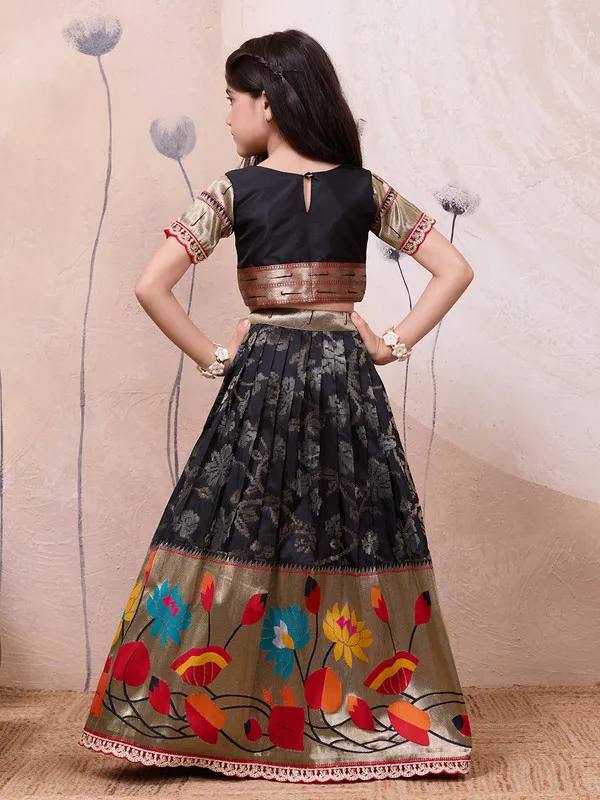 Black_Silk_Blend_Woven_Lehenga_Choli_For_Girls