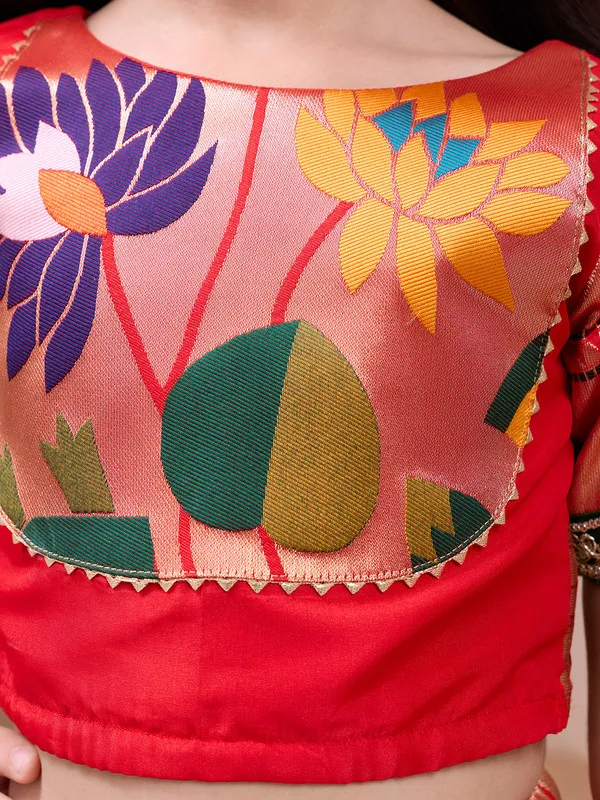 Red_Silk_Blend_Woven_Lehenga_Choli_For_Girls