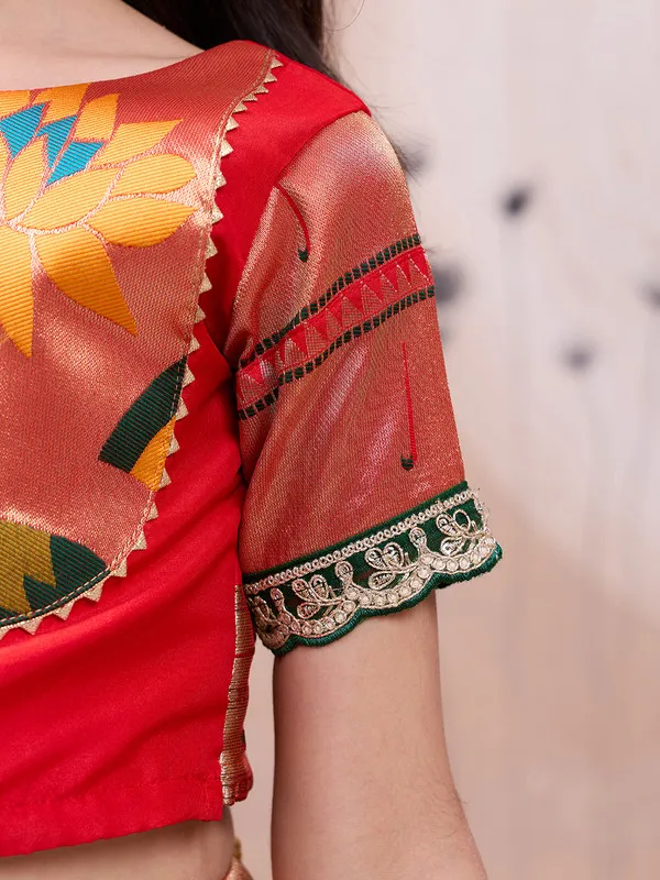 Red_Silk_Blend_Woven_Lehenga_Choli_For_Girls