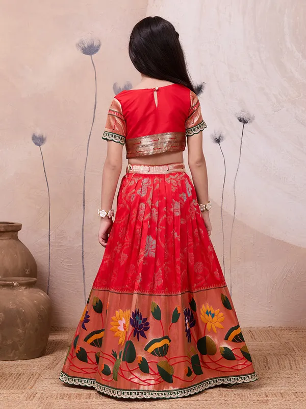 Red_Silk_Blend_Woven_Lehenga_Choli_For_Girls