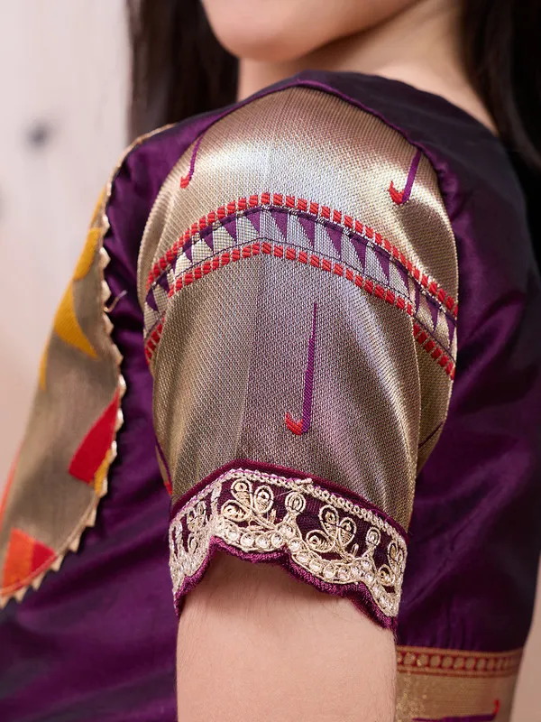 Wine_Silk_Blend_Woven_Lehenga_Choli_For_Girls