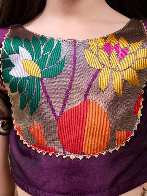 Wine_Silk_Blend_Woven_Lehenga_Choli_For_Girls