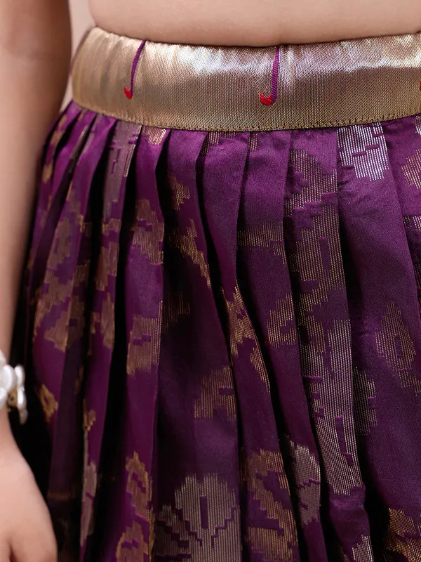 Wine_Silk_Blend_Woven_Lehenga_Choli_For_Girls
