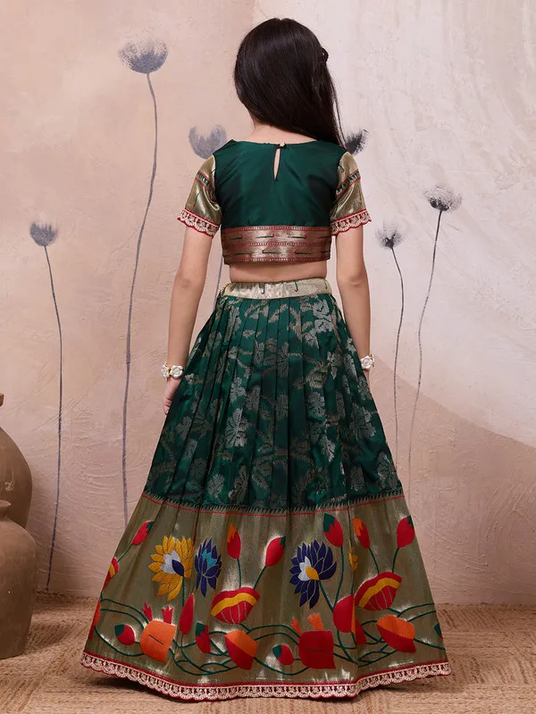 Green_Silk_Blend_Woven_Lehenga_Choli_For_Girls
