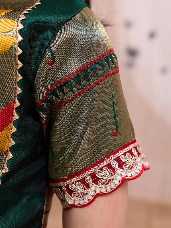 Green_Silk_Blend_Woven_Lehenga_Choli_For_Girls