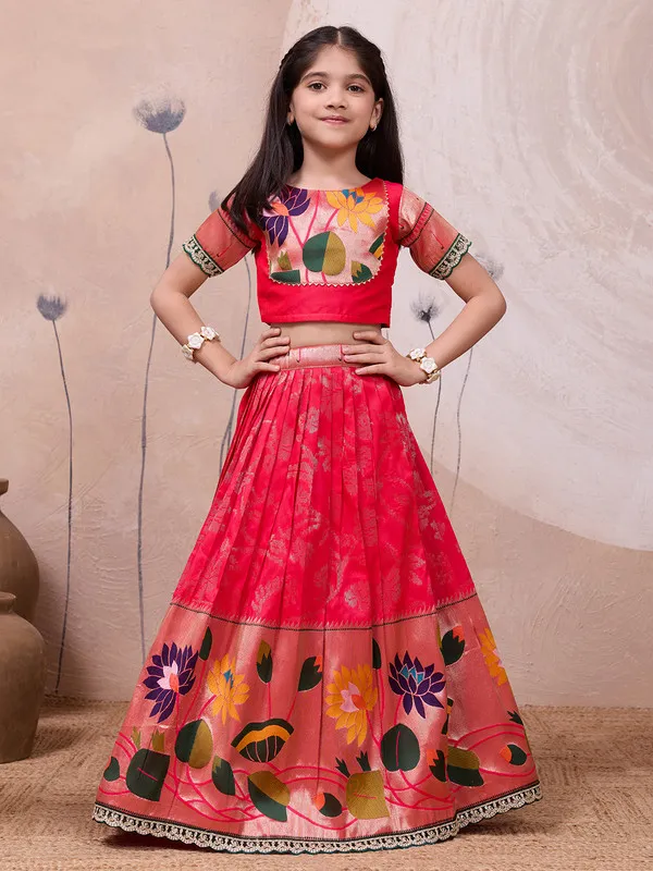 Pink_Silk_Blend_Woven_Lehenga_Choli_For_Girls
