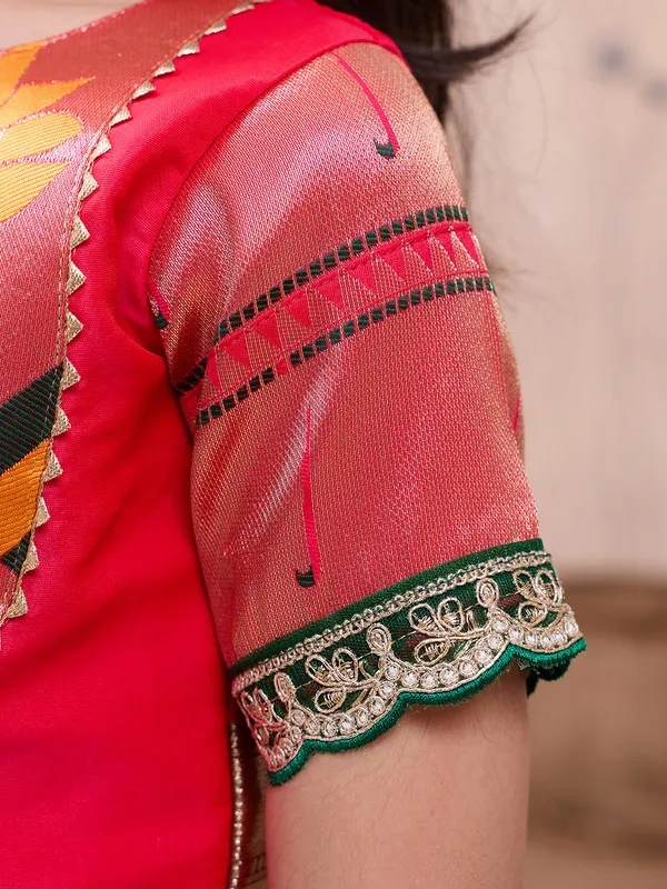 Pink_Silk_Blend_Woven_Lehenga_Choli_For_Girls