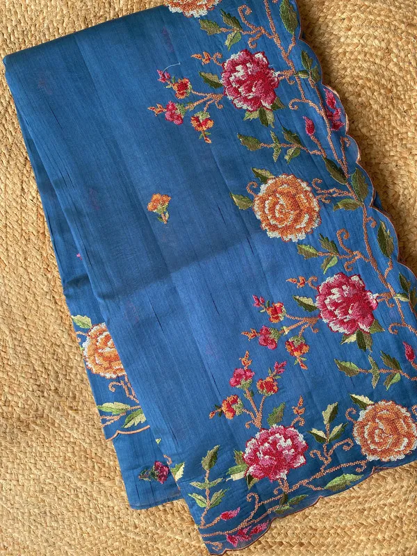 Blue_Matka_Silk_Floral_Embroidery_Saree_For_Women