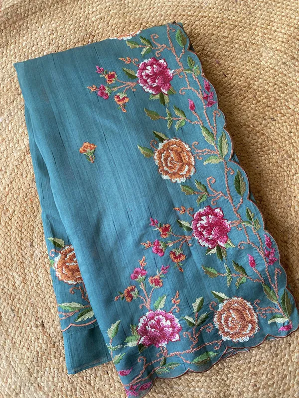 Dark_Pista_Matka_Silk_Floral_Embroidery_Saree_For_Women