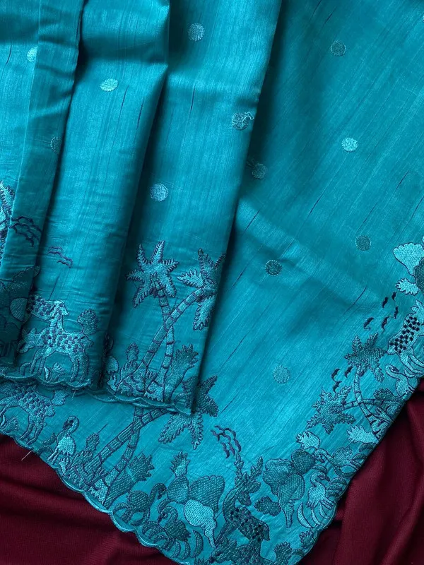 Sky_Blue_Matka_Silk_Embroidery_Saree_For_Women