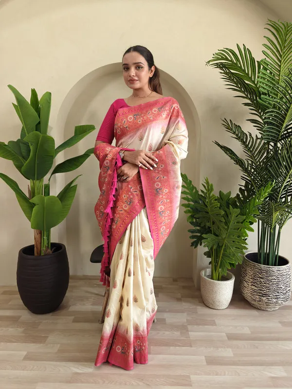 Cream_Paithani_Silk_Weaving_Saree_For_Women