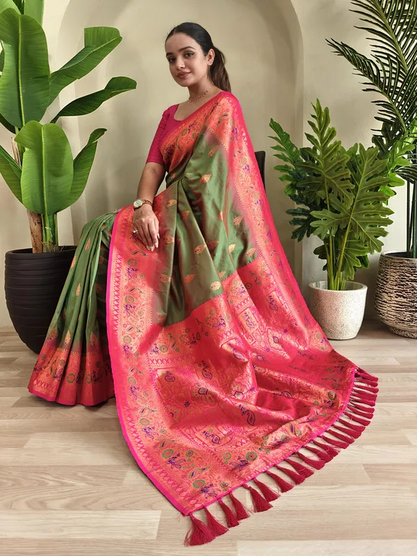 Mehendi_Paithani_Silk_Weaving_Saree_For_Women